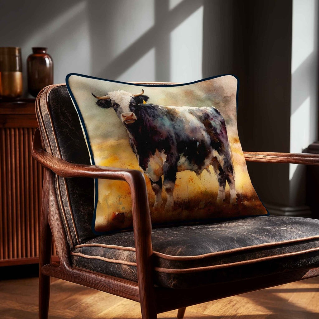 Belted Galloway Cow | Sustainable Velvet Cushion - 40 x 40 cm Piping by Izabela Peters