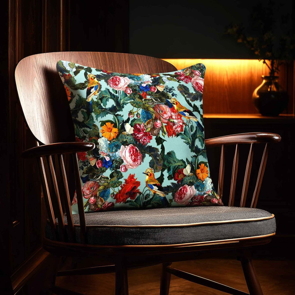 Birds in Paradise | Sustainable Velvet Cushion - Blue Surf 40 x 40 cm Standard by Izabela Peters