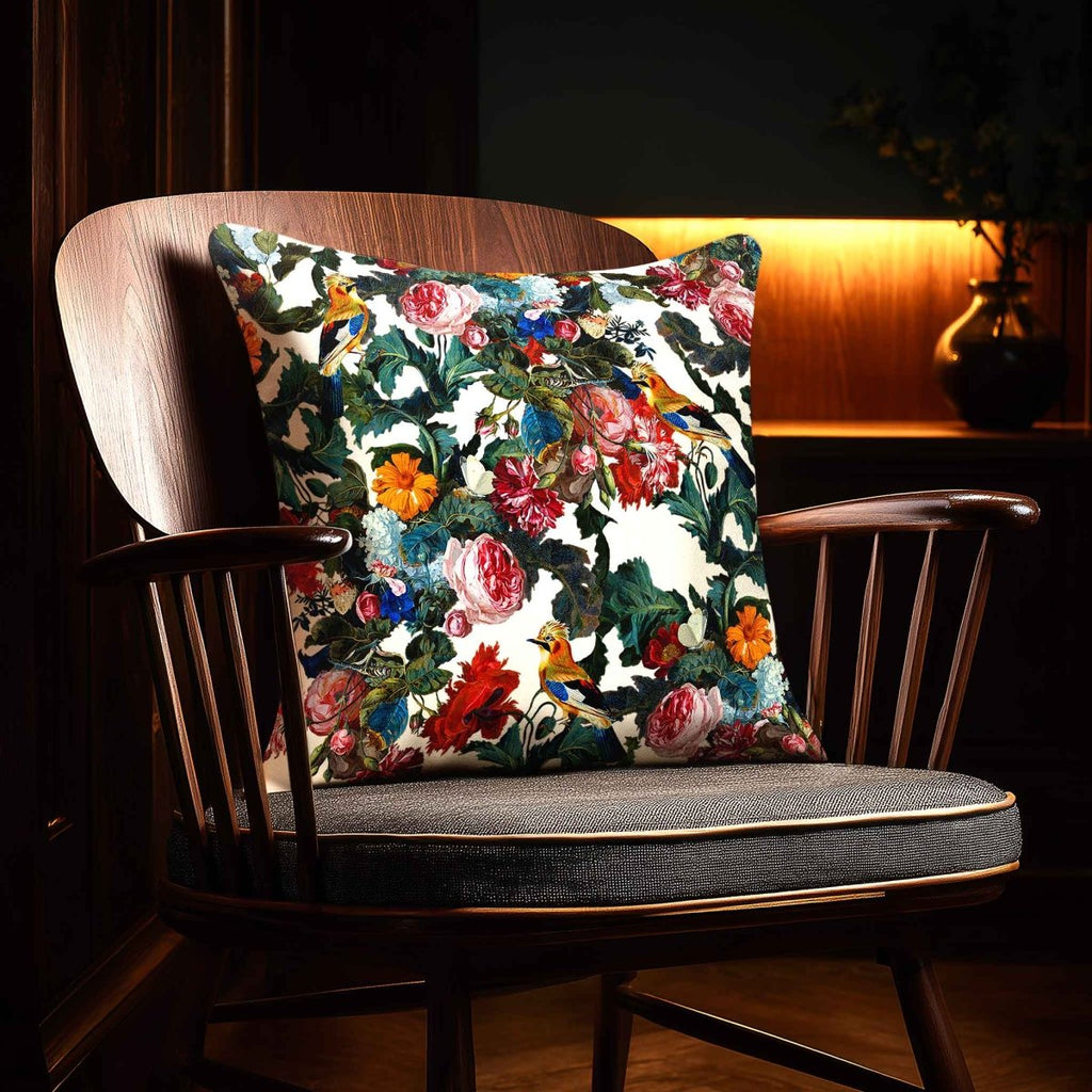 Birds in Paradise | Sustainable Velvet Cushion - Ivory Cream 40 x 40 cm Standard by Izabela Peters