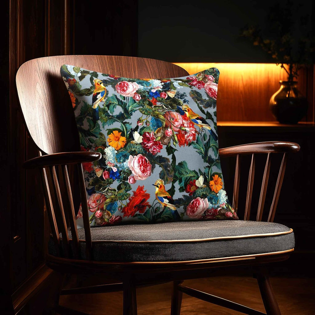 Birds in Paradise | Sustainable Velvet Cushion - French Grey 40 x 40 cm Standard by Izabela Peters