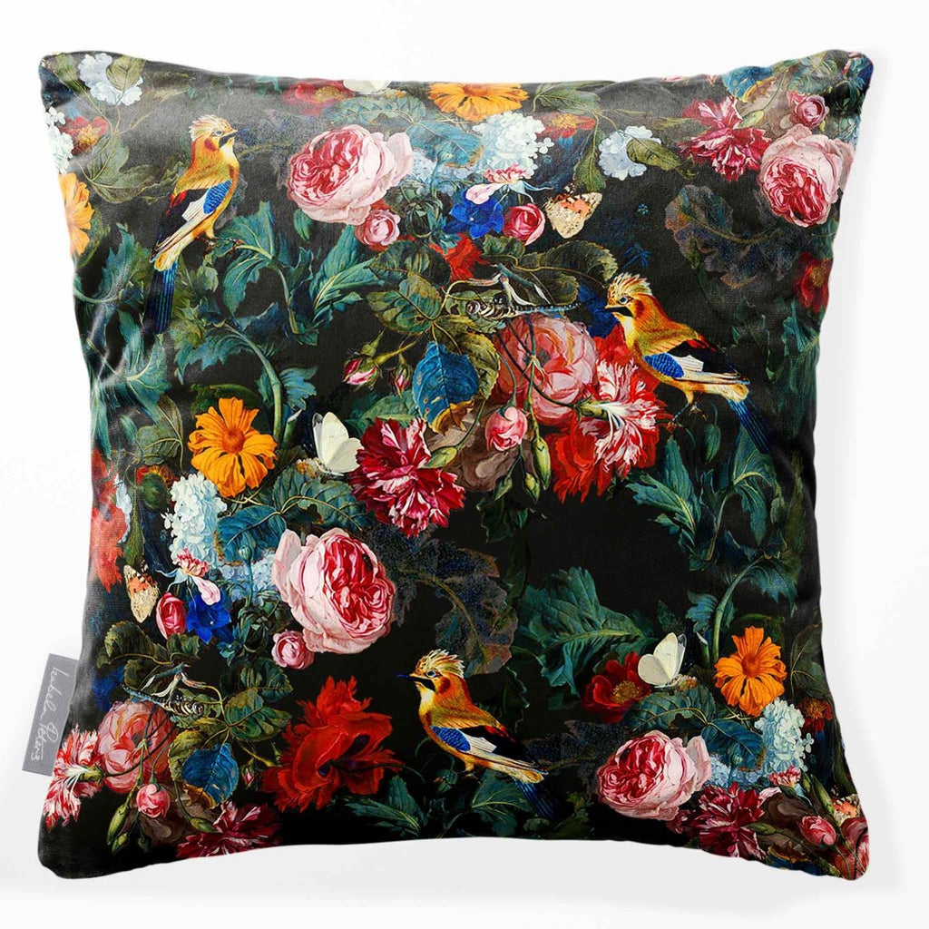 Birds in Paradise | Sustainable Velvet Cushion - Charcoal 40 x 40 cm Smooth by Izabela Peters