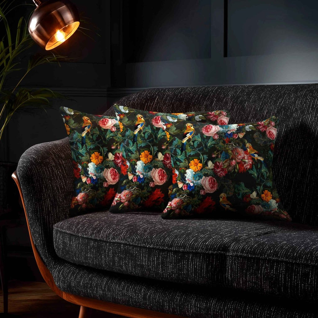 Birds in Paradise | Sustainable Velvet Cushion - Charcoal 40 x 40 cm Standard by Izabela Peters