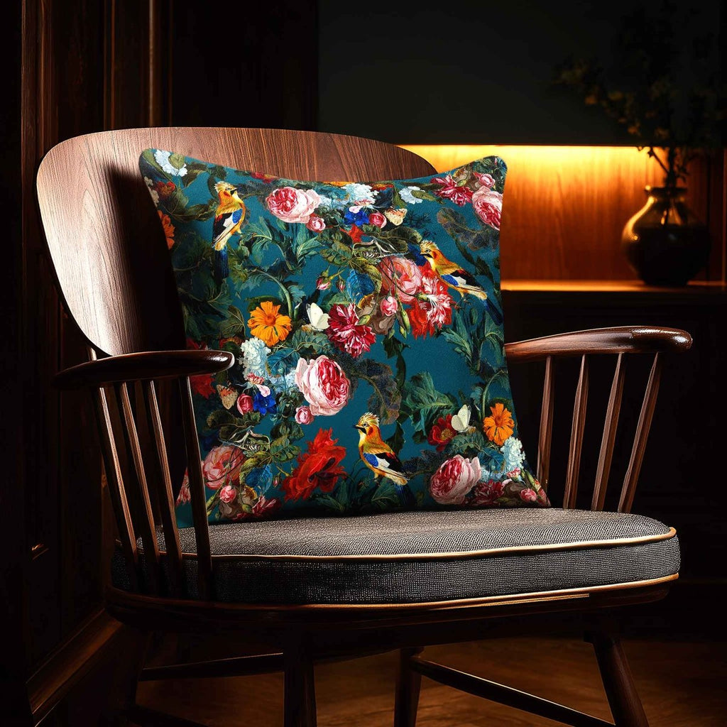 Birds in Paradise | Sustainable Velvet Cushion - Teal 40 x 40 cm Standard by Izabela Peters