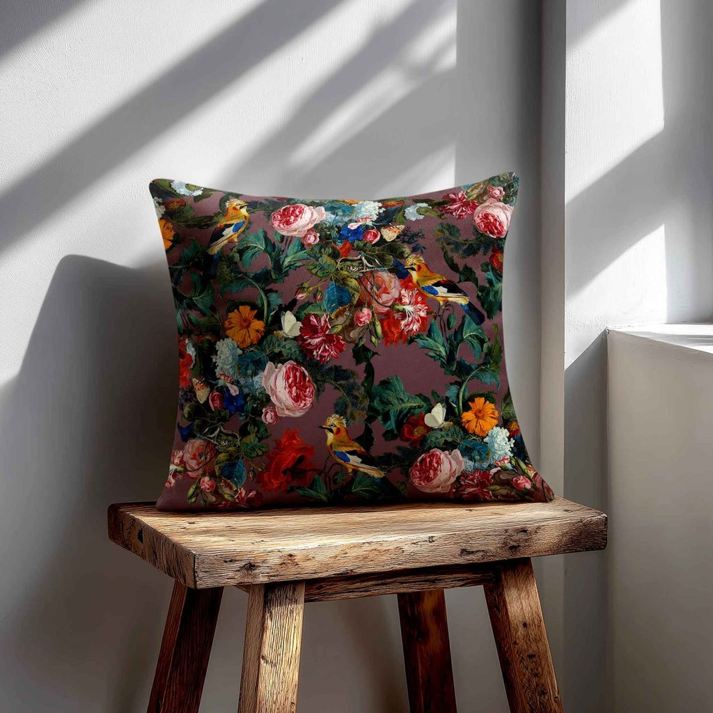 Birds in Paradise | Sustainable Velvet Cushion - Italian Grape 40 x 40 cm Standard by Izabela Peters