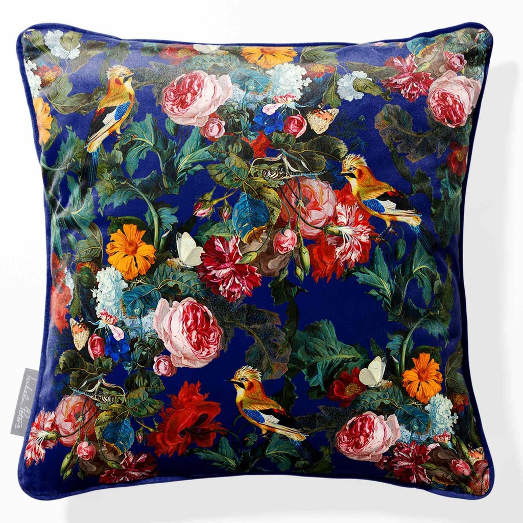 Birds in Paradise | Sustainable Velvet Cushion - Midnight 40 x 40 cm Piped by Izabela Peters