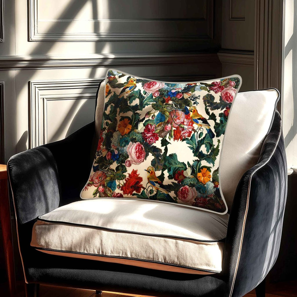 Birds in Paradise | Sustainable Velvet Cushion - Ivory Cream 40 x 40 cm Standard by Izabela Peters