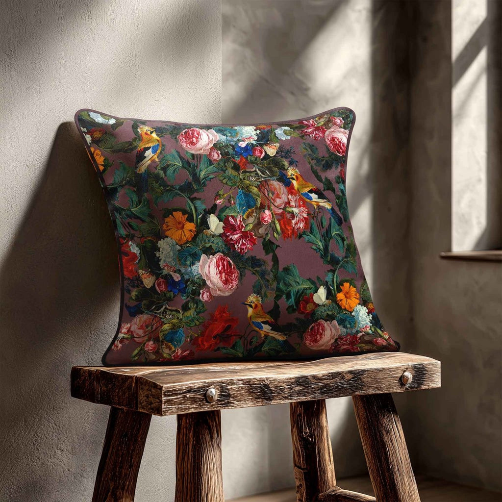 Birds in Paradise | Sustainable Velvet Cushion - Italian Grape 40 x 40 cm Standard by Izabela Peters