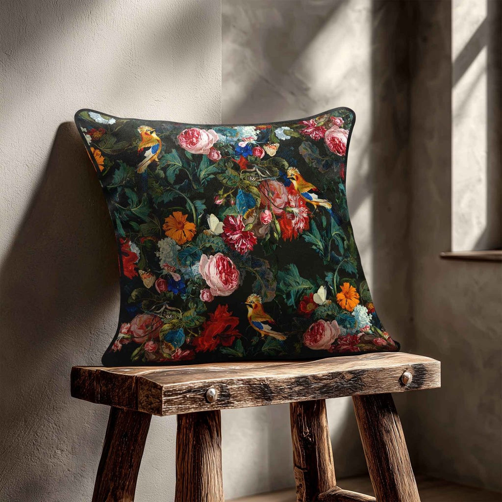 Birds in Paradise | Sustainable Velvet Cushion - Charcoal 40 x 40 cm Standard by Izabela Peters