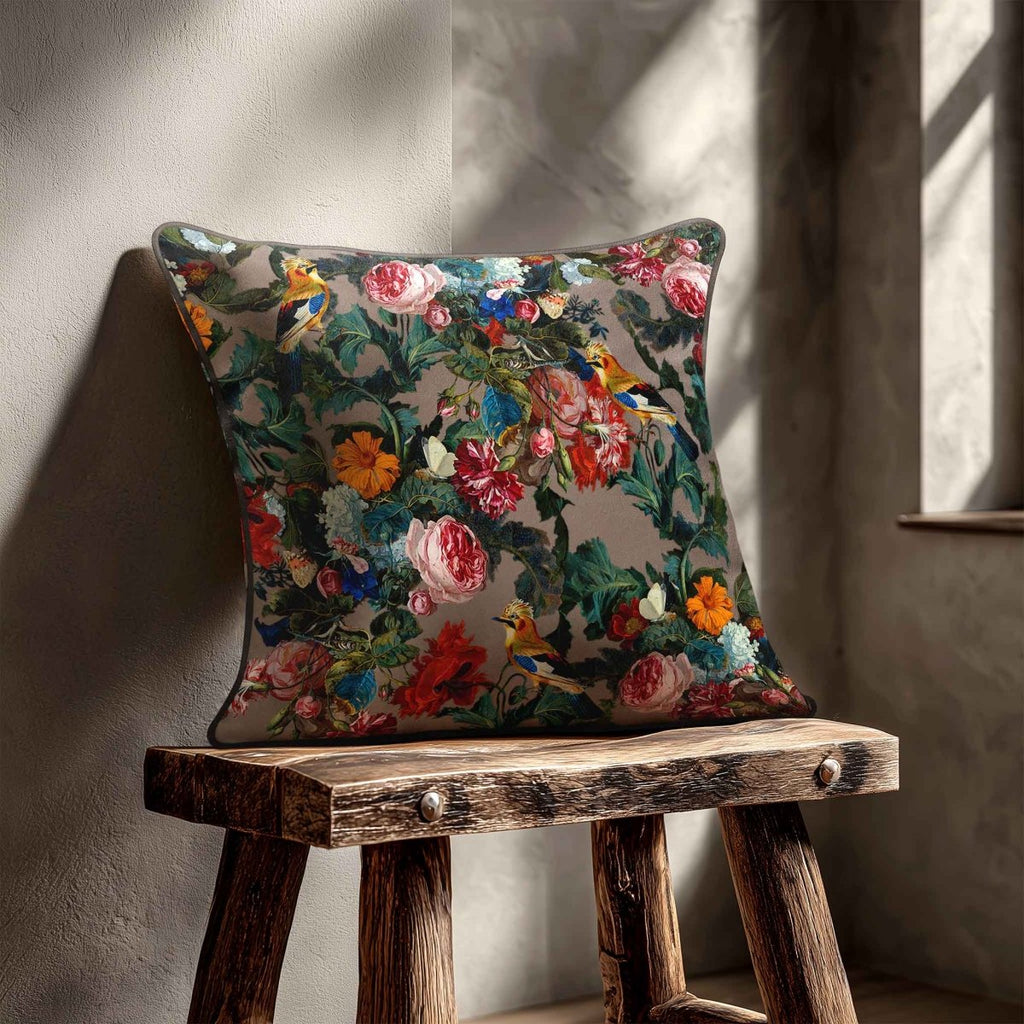 Birds in Paradise | Sustainable Velvet Cushion - Dovedale Stone 40 x 40 cm Standard by Izabela Peters