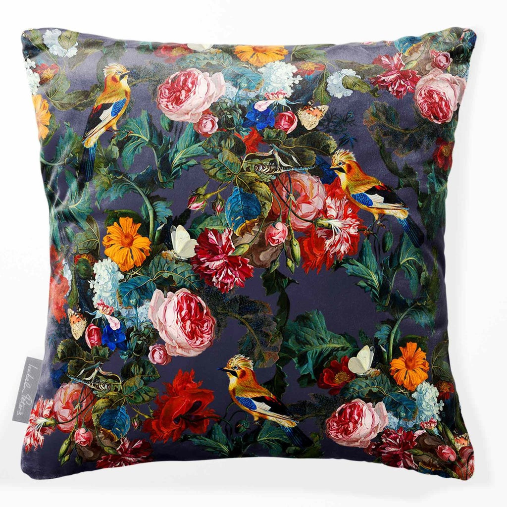 Birds in Paradise | Sustainable Velvet Cushion - Graphite 40 x 40 cm Smooth by Izabela Peters