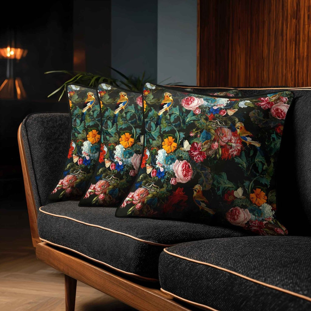 Birds in Paradise | Sustainable Velvet Cushion - Charcoal 40 x 40 cm Standard by Izabela Peters