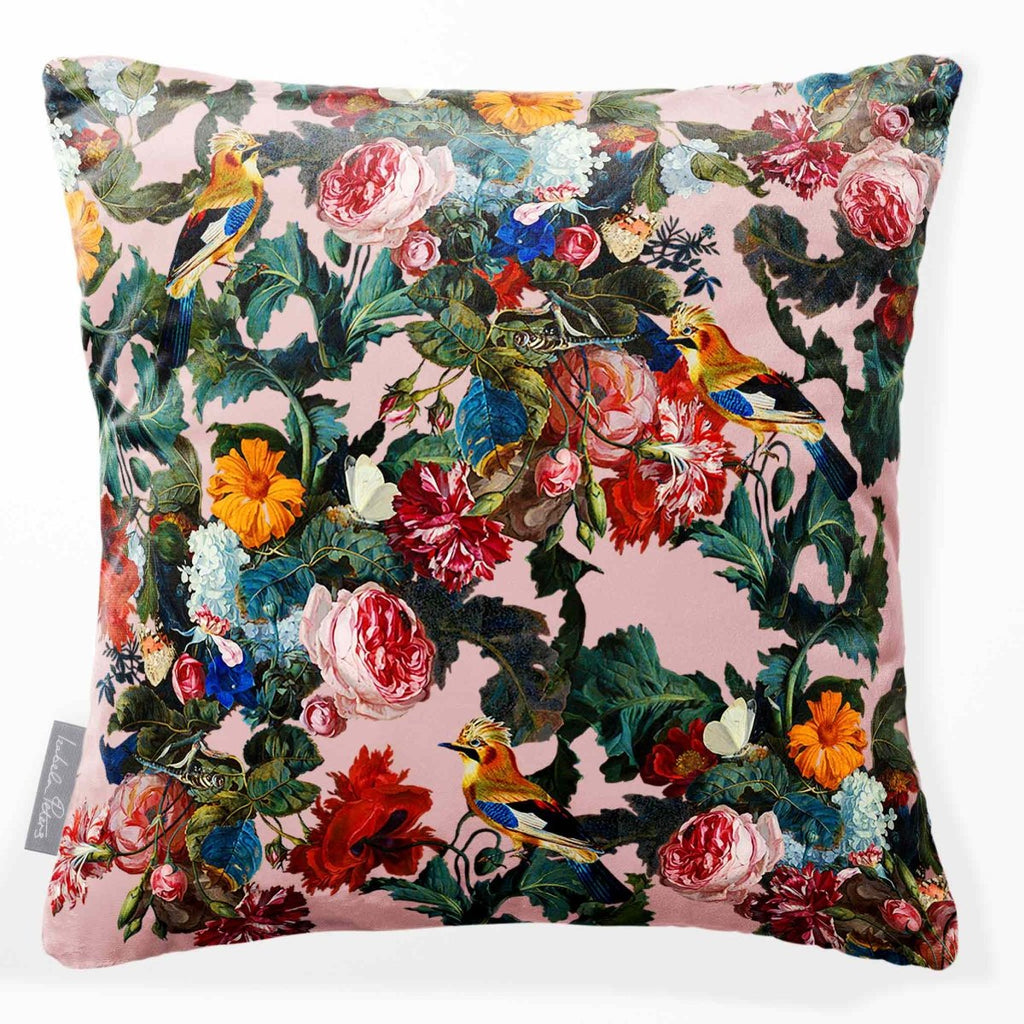 Birds in Paradise | Sustainable Velvet Cushion - Rosewater 40 x 40 cm Smooth by Izabela Peters