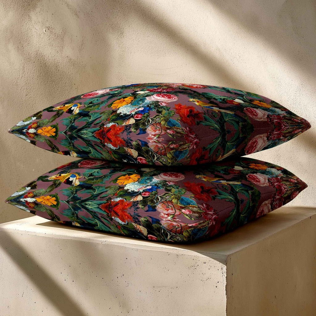 Birds in Paradise | Sustainable Velvet Cushion - Italian Grape 40 x 40 cm Standard by Izabela Peters