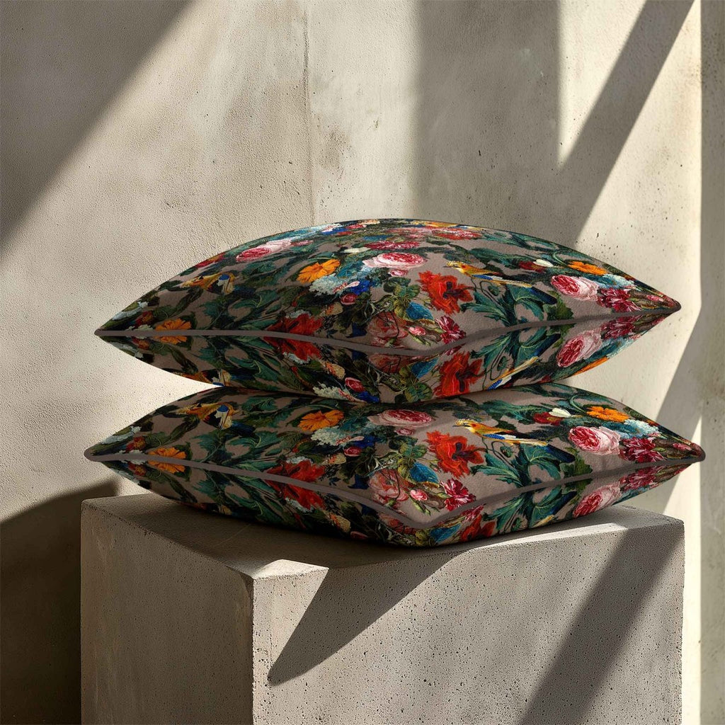 Birds in Paradise | Sustainable Velvet Cushion - Dovedale Stone 40 x 40 cm Standard by Izabela Peters