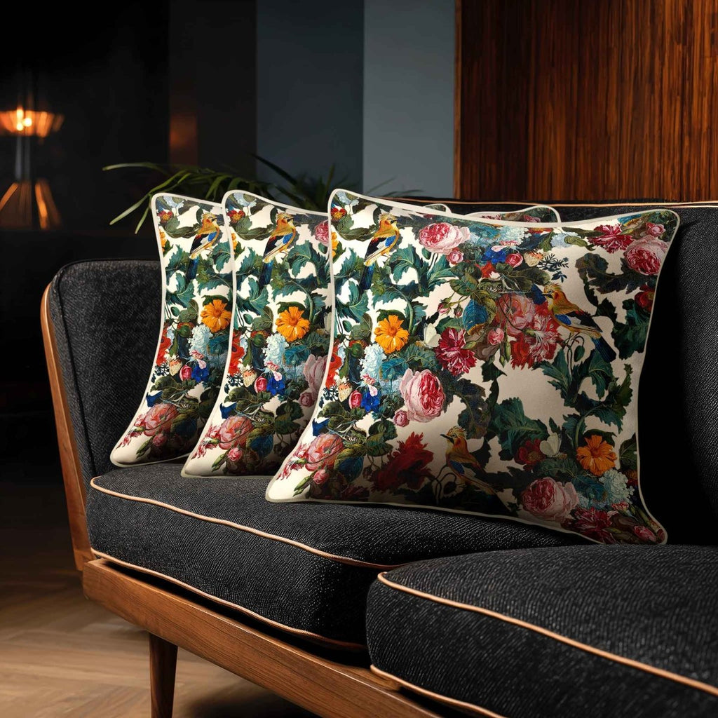 Birds in Paradise | Sustainable Velvet Cushion - Ivory Cream 40 x 40 cm Standard by Izabela Peters