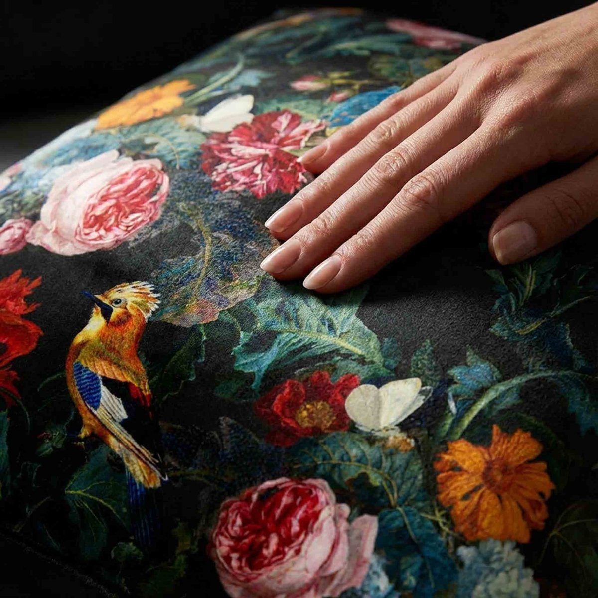 Birds in Paradise | Sustainable Velvet Cushion - Charcoal 40 x 40 cm Standard by Izabela Peters