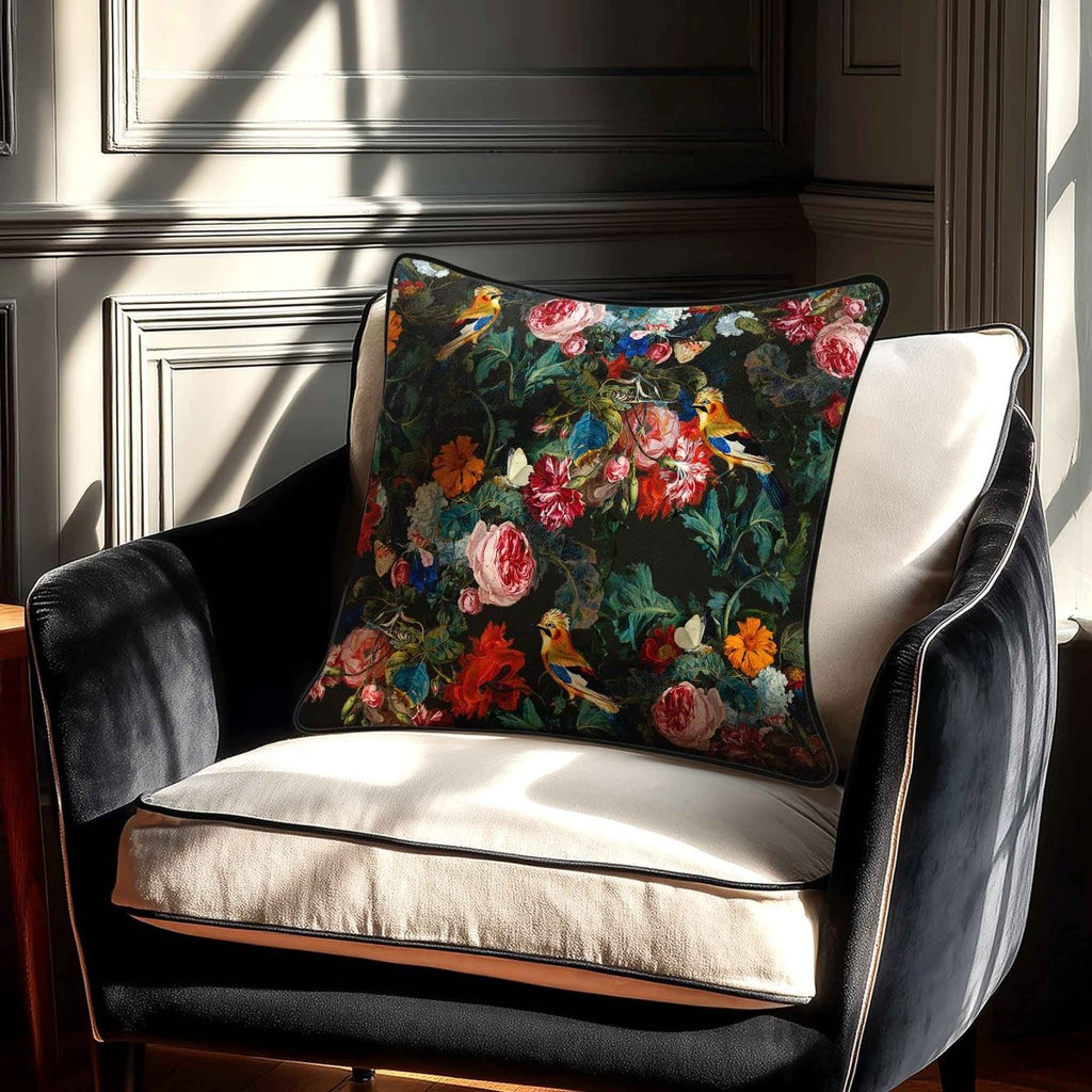 Birds in Paradise | Sustainable Velvet Cushion - Charcoal 40 x 40 cm Standard by Izabela Peters