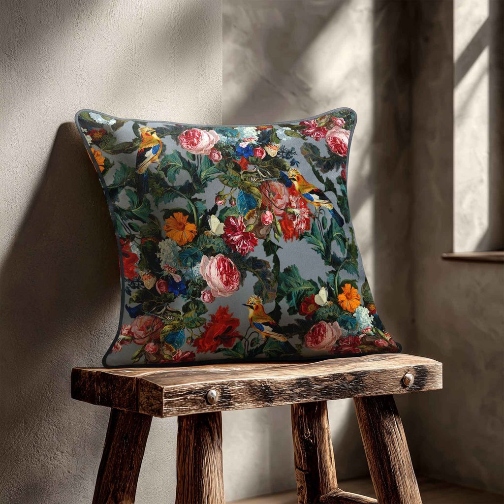 Birds in Paradise | Sustainable Velvet Cushion - French Grey 40 x 40 cm Standard by Izabela Peters