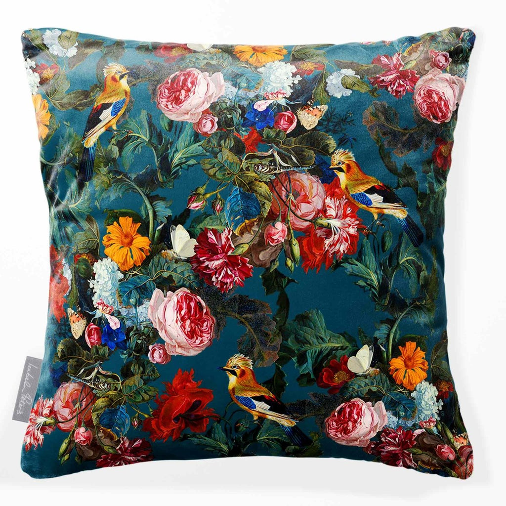 Birds in Paradise | Sustainable Velvet Cushion - Teal 40 x 40 cm Smooth by Izabela Peters