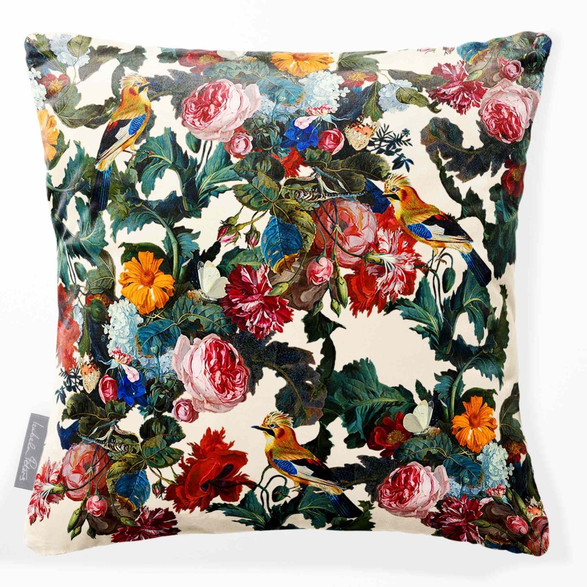 Birds in Paradise | Sustainable Velvet Cushion - Ivory Cream 40 x 40 cm Smooth by Izabela Peters