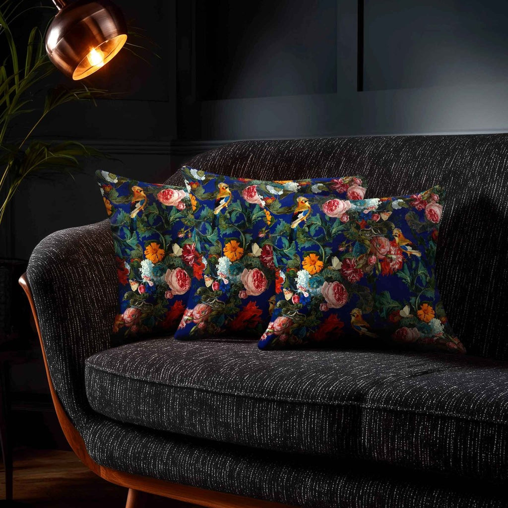 Birds in Paradise | Sustainable Velvet Cushion - Midnight 40 x 40 cm Standard by Izabela Peters