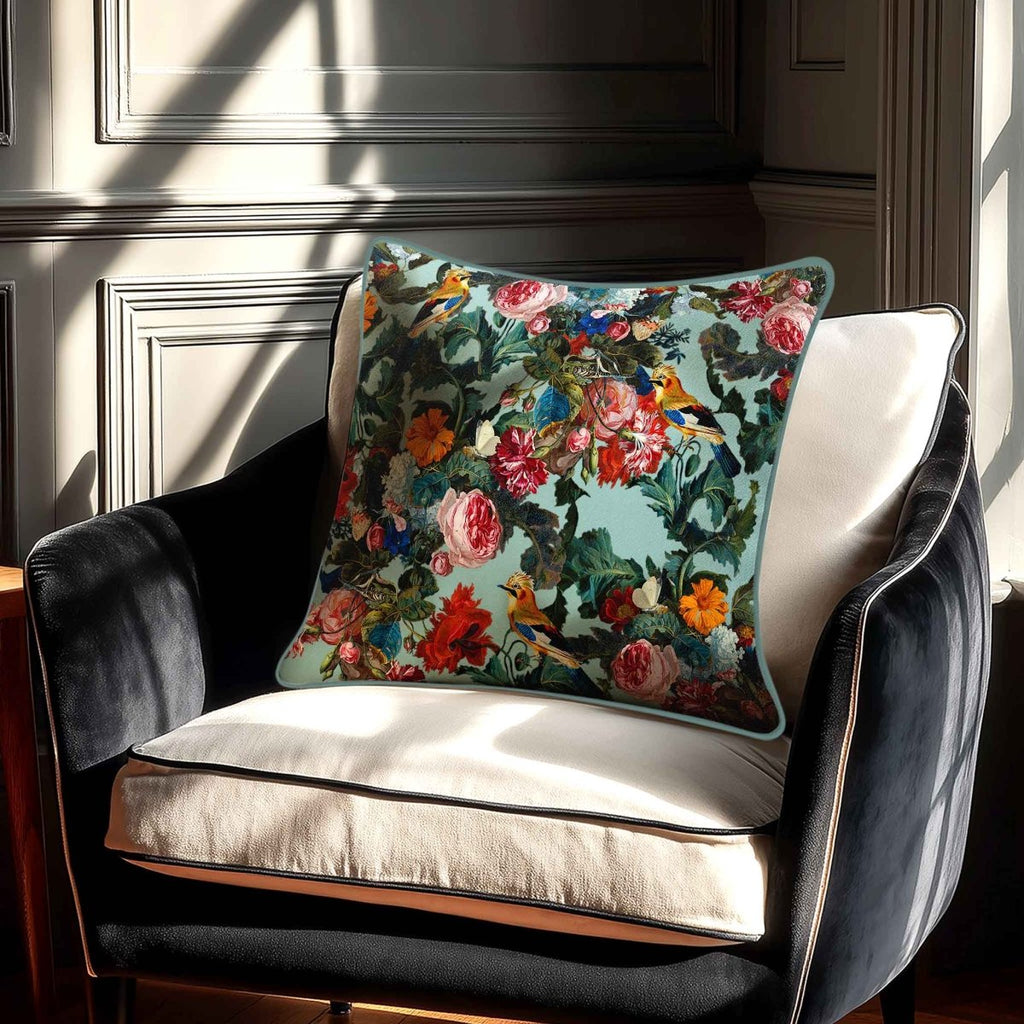 Birds in Paradise | Sustainable Velvet Cushion - Blue Surf 40 x 40 cm Standard by Izabela Peters