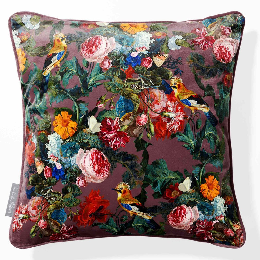 Birds in Paradise | Sustainable Velvet Cushion - Italian Grape 40 x 40 cm Piped by Izabela Peters