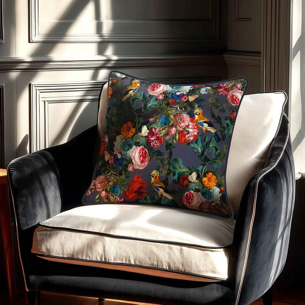 Birds in Paradise | Sustainable Velvet Cushion - Graphite 40 x 40 cm Standard by Izabela Peters
