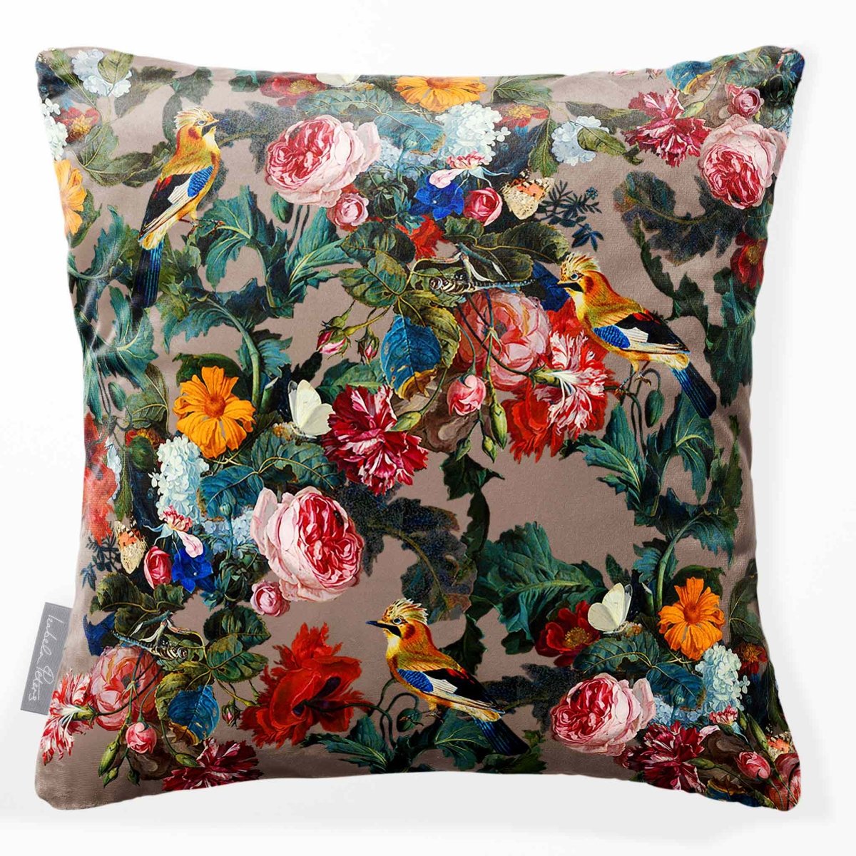 Birds in Paradise | Sustainable Velvet Cushion - Dovedale Stone 40 x 40 cm Smooth by Izabela Peters