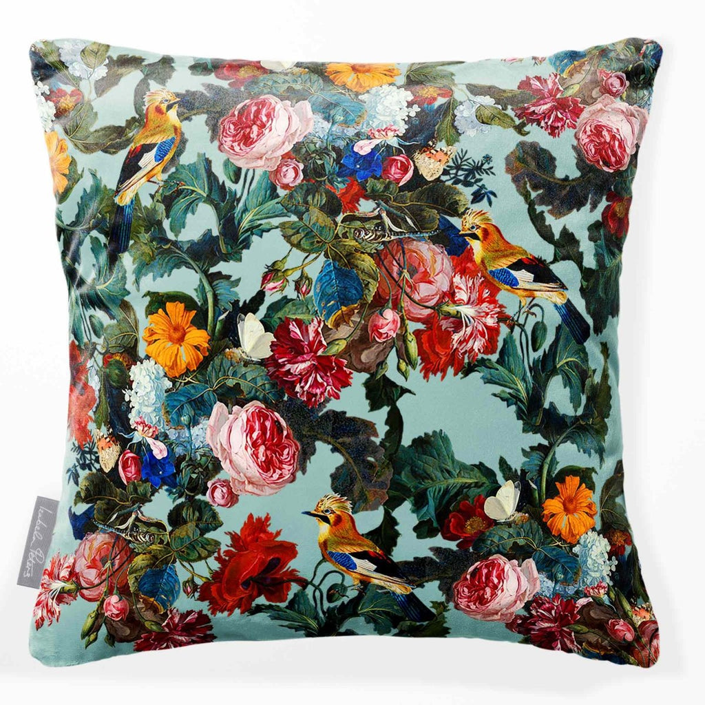Birds in Paradise | Sustainable Velvet Cushion - Blue Surf 40 x 40 cm Smooth by Izabela Peters