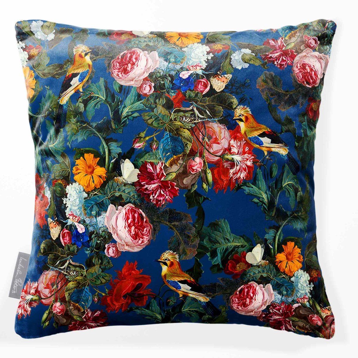Birds in Paradise | Sustainable Velvet Cushion - Estate Blue 40 x 40 cm Smooth by Izabela Peters