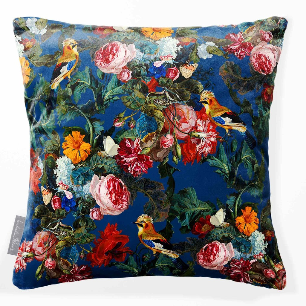 Birds in Paradise | Sustainable Velvet Cushion - Estate Blue 40 x 40 cm Smooth by Izabela Peters