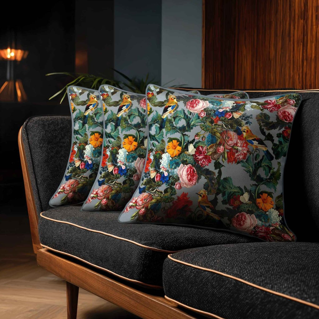 Birds in Paradise | Sustainable Velvet Cushion - French Grey 40 x 40 cm Standard by Izabela Peters