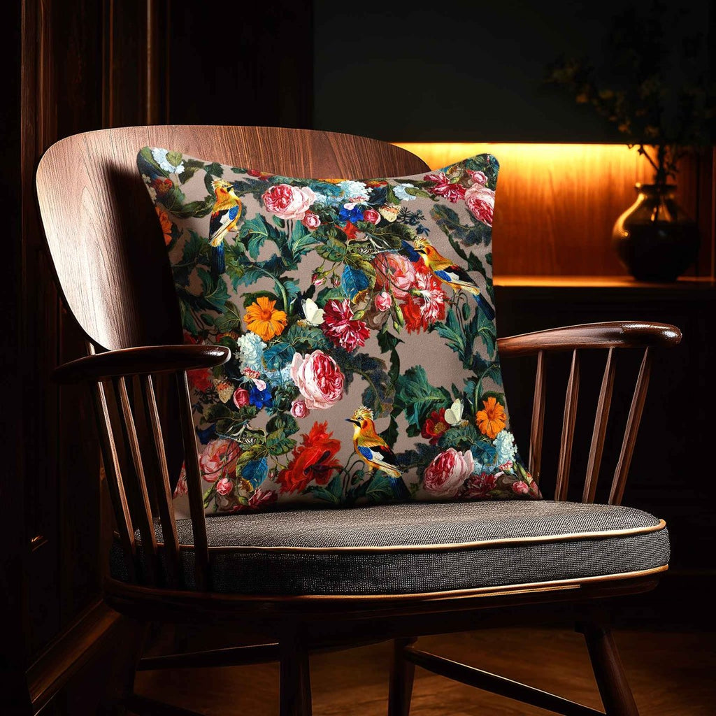 Birds in Paradise | Sustainable Velvet Cushion - Dovedale Stone 40 x 40 cm Standard by Izabela Peters