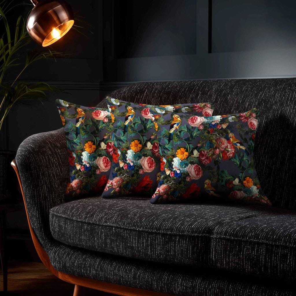 Birds in Paradise | Sustainable Velvet Cushion - Graphite 40 x 40 cm Standard by Izabela Peters