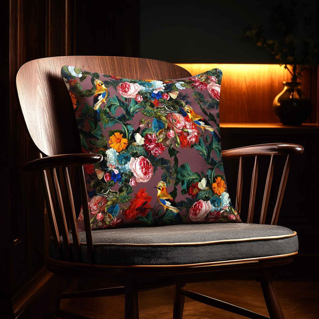 Birds in Paradise | Sustainable Velvet Cushion - Italian Grape 40 x 40 cm Standard by Izabela Peters
