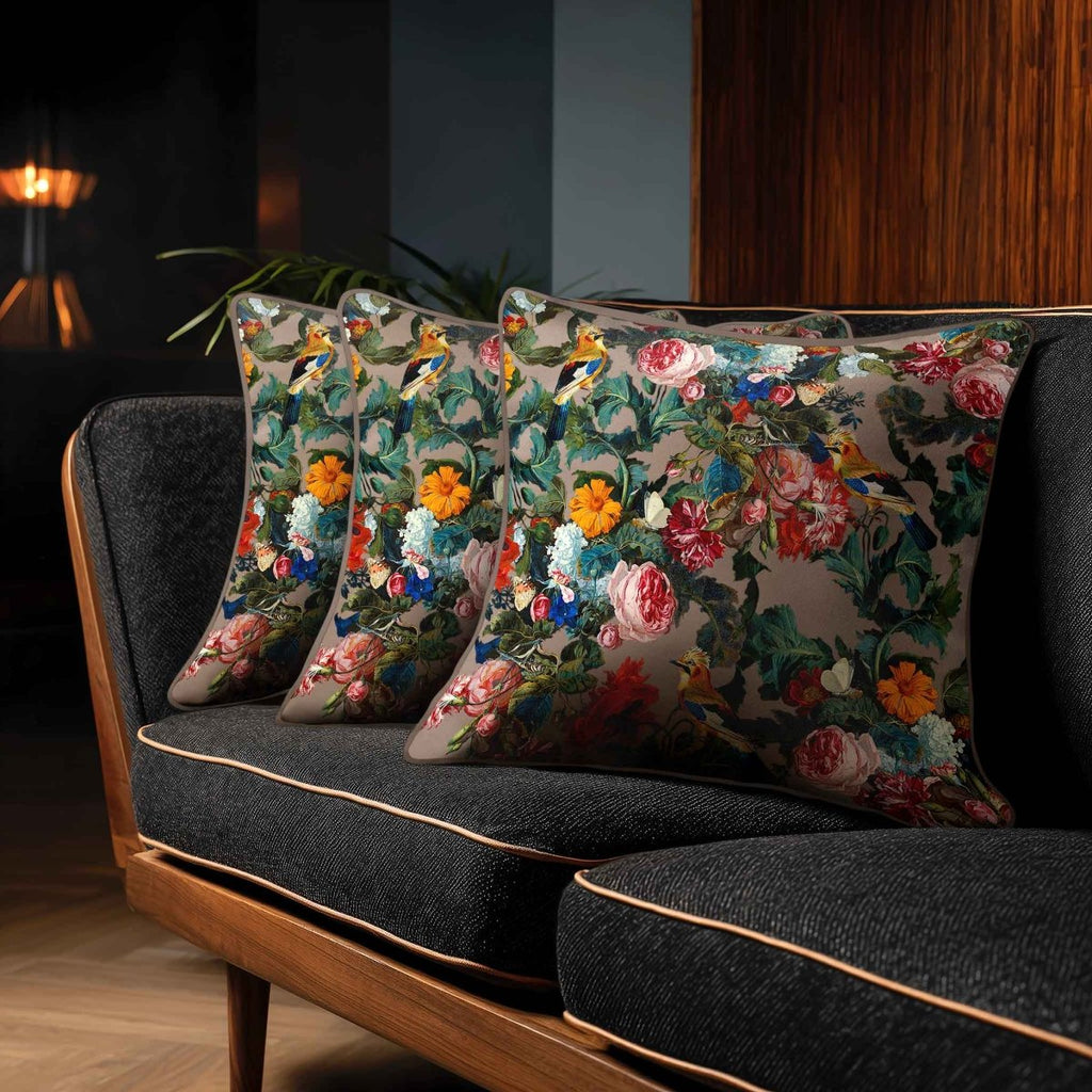 Birds in Paradise | Sustainable Velvet Cushion - Dovedale Stone 40 x 40 cm Standard by Izabela Peters