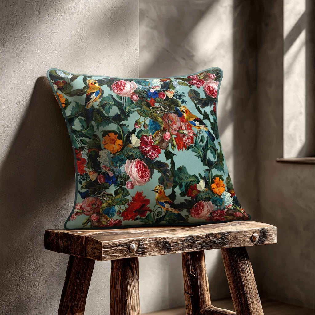 Birds in Paradise | Sustainable Velvet Cushion - Blue Surf 40 x 40 cm Standard by Izabela Peters