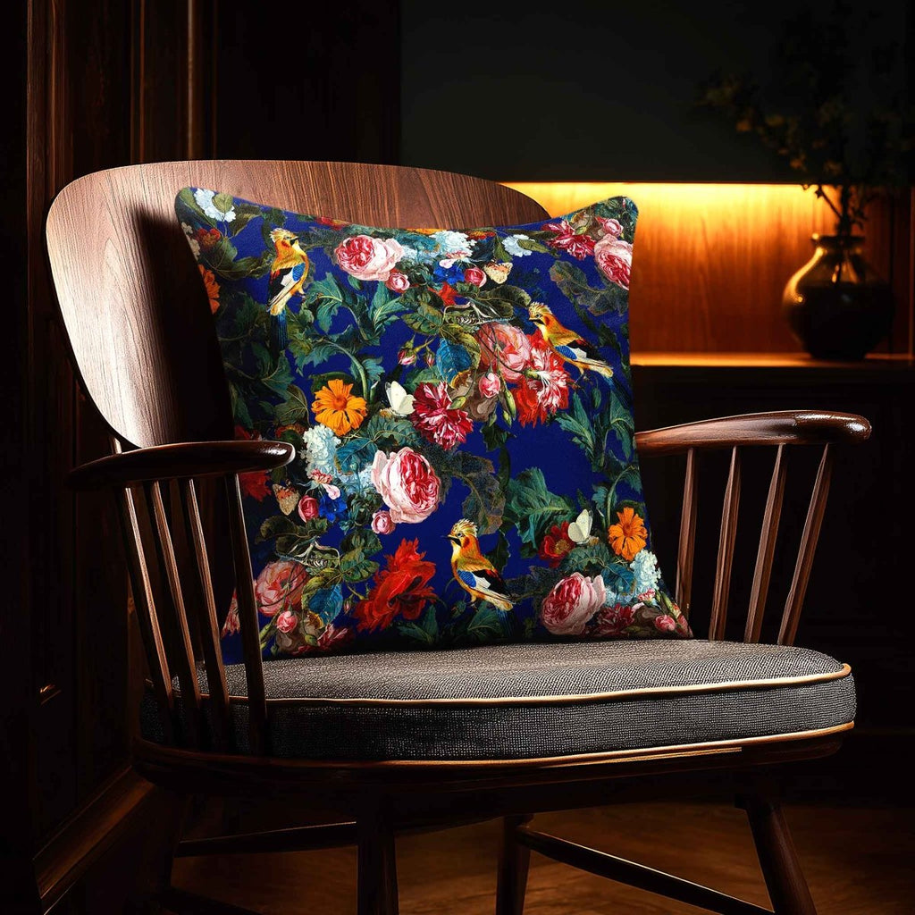 Birds in Paradise | Sustainable Velvet Cushion - Midnight 40 x 40 cm Standard by Izabela Peters