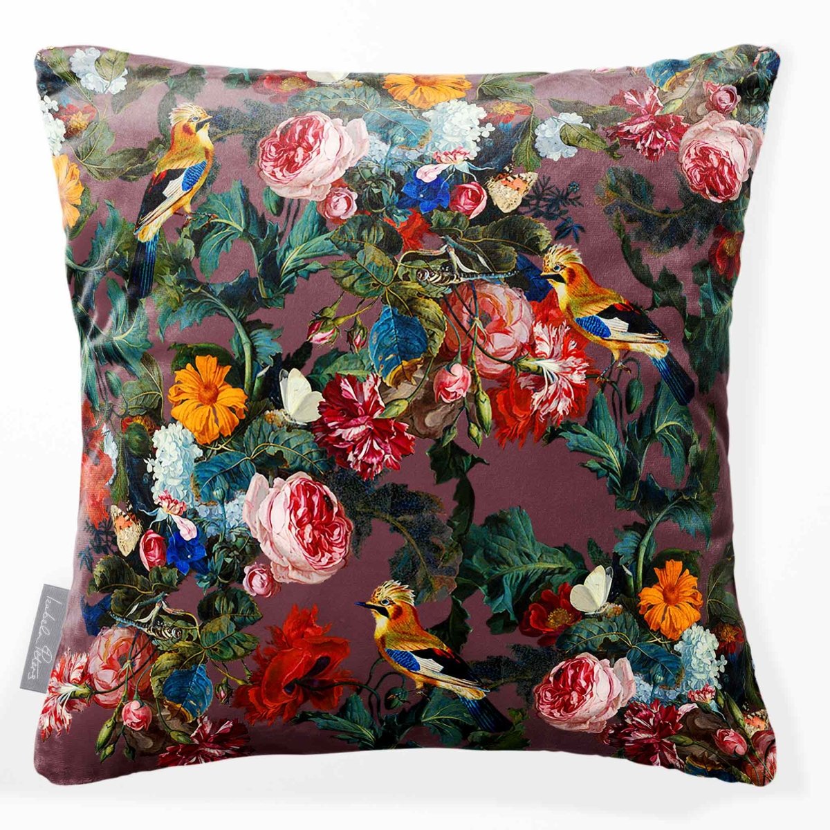 Birds in Paradise | Sustainable Velvet Cushion - Italian Grape 40 x 40 cm Smooth by Izabela Peters