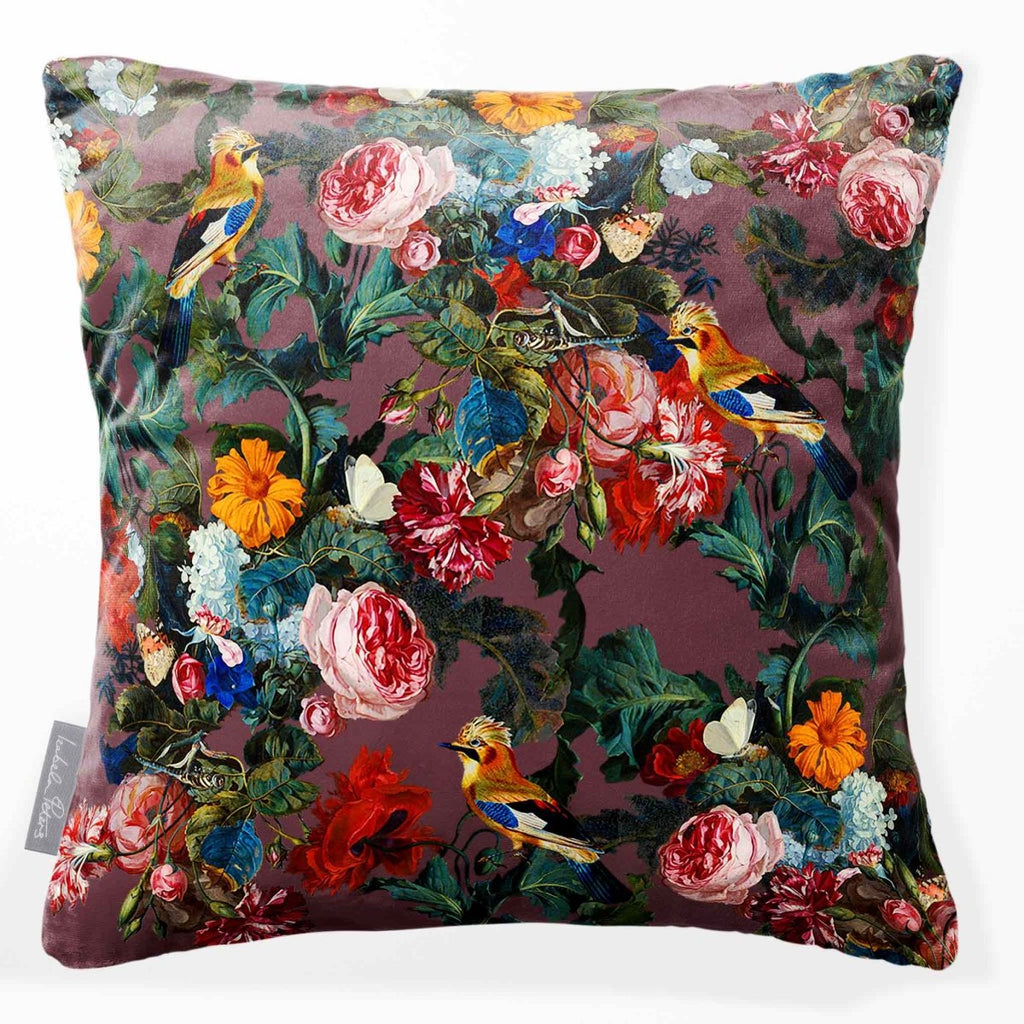 Birds in Paradise | Sustainable Velvet Cushion - Italian Grape 40 x 40 cm Smooth by Izabela Peters