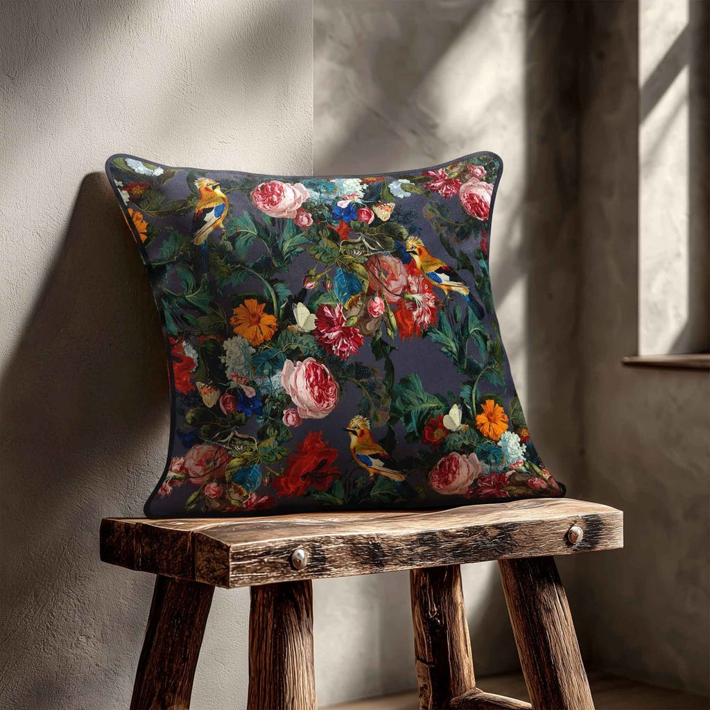 Birds in Paradise | Sustainable Velvet Cushion - Graphite 40 x 40 cm Standard by Izabela Peters