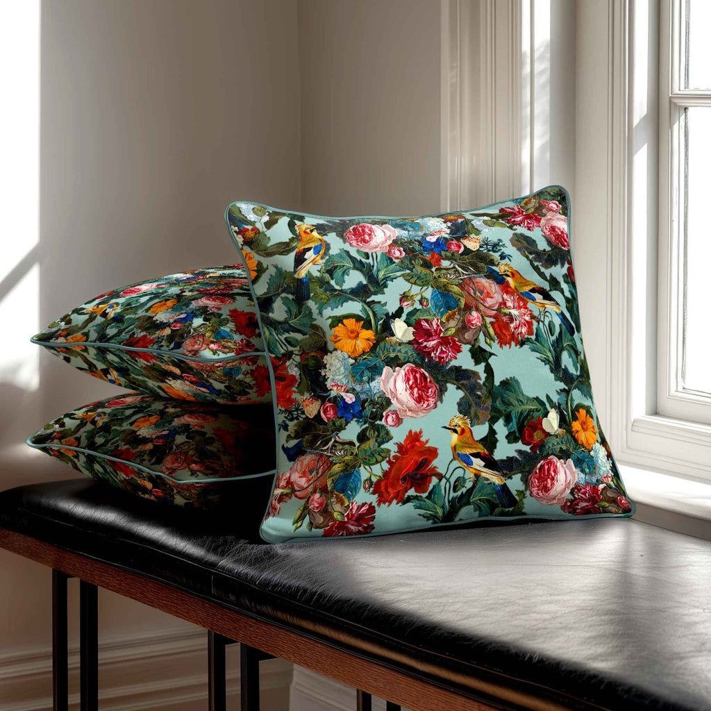Birds in Paradise | Sustainable Velvet Cushion - Blue Surf 40 x 40 cm Standard by Izabela Peters