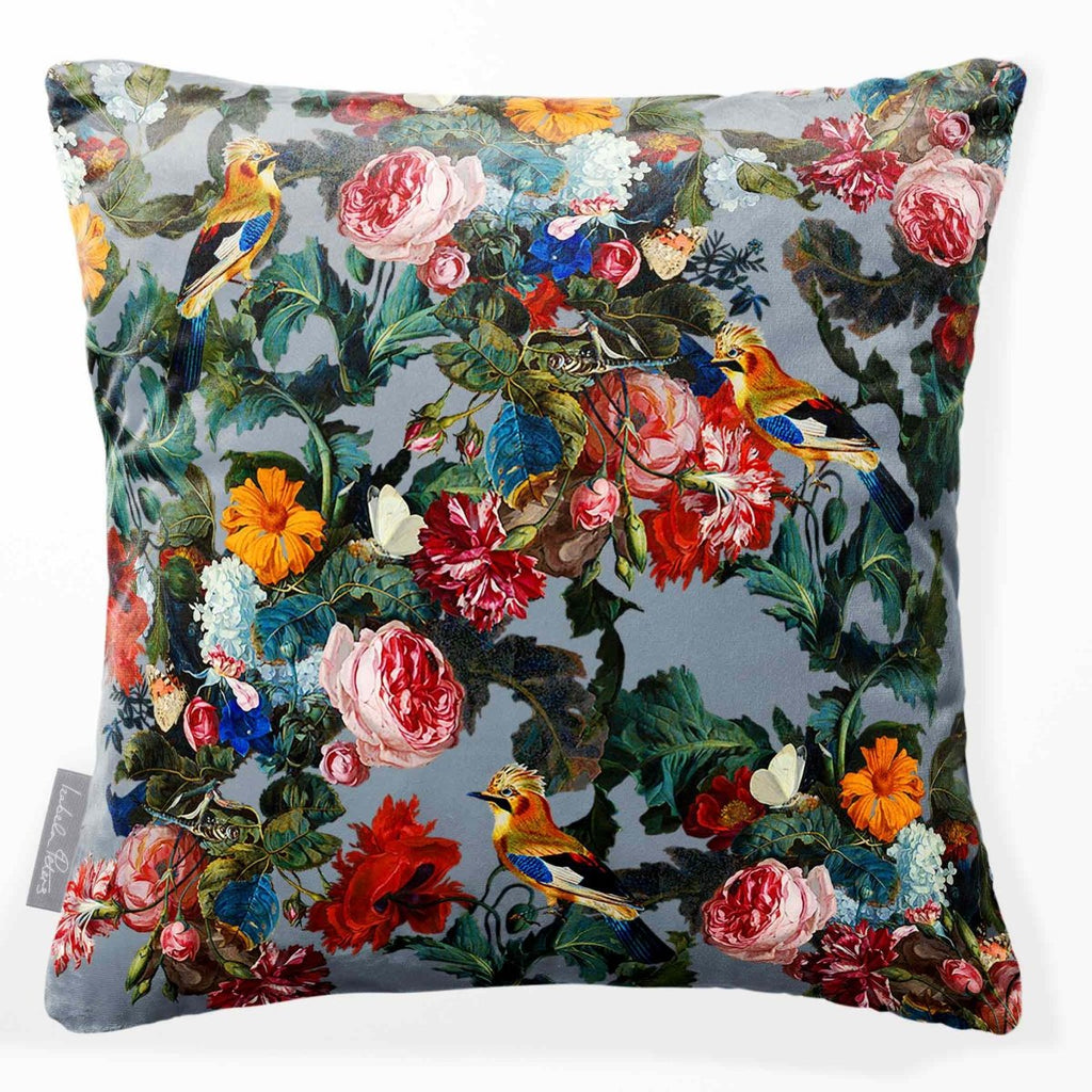 Birds in Paradise | Sustainable Velvet Cushion - French Grey 40 x 40 cm Smooth by Izabela Peters