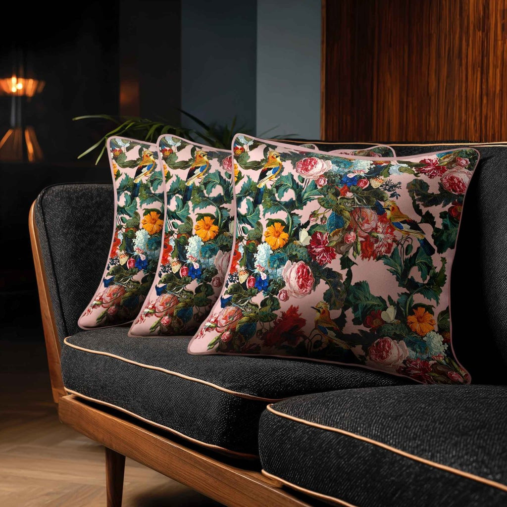 Birds in Paradise | Sustainable Velvet Cushion - Rosewater 40 x 40 cm Standard by Izabela Peters