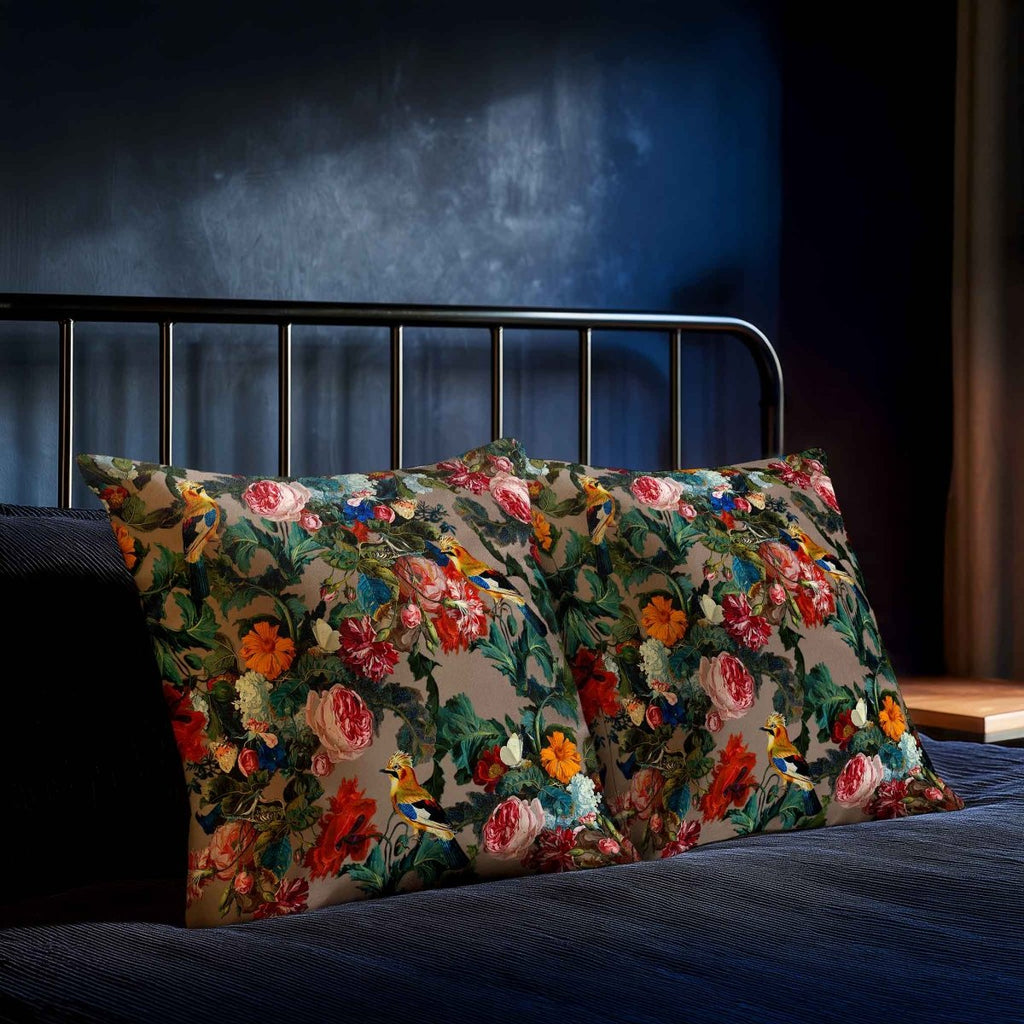 Birds in Paradise | Sustainable Velvet Cushion - Dovedale Stone 40 x 40 cm Standard by Izabela Peters