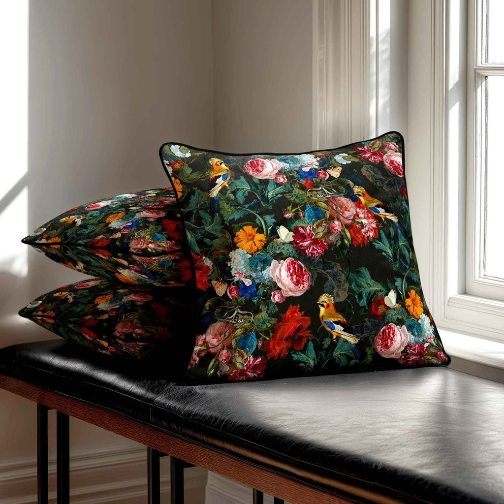 Birds in Paradise | Sustainable Velvet Cushion - Charcoal 40 x 40 cm Standard by Izabela Peters