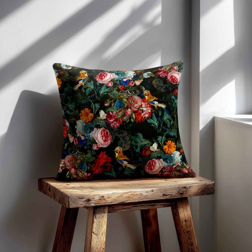 Birds in Paradise | Sustainable Velvet Cushion - Charcoal 40 x 40 cm Standard by Izabela Peters