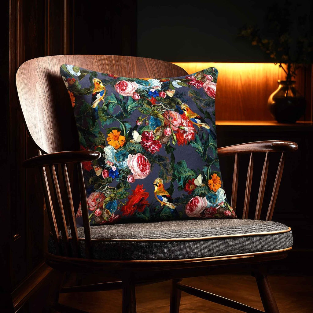 Birds in Paradise | Sustainable Velvet Cushion - Graphite 40 x 40 cm Standard by Izabela Peters