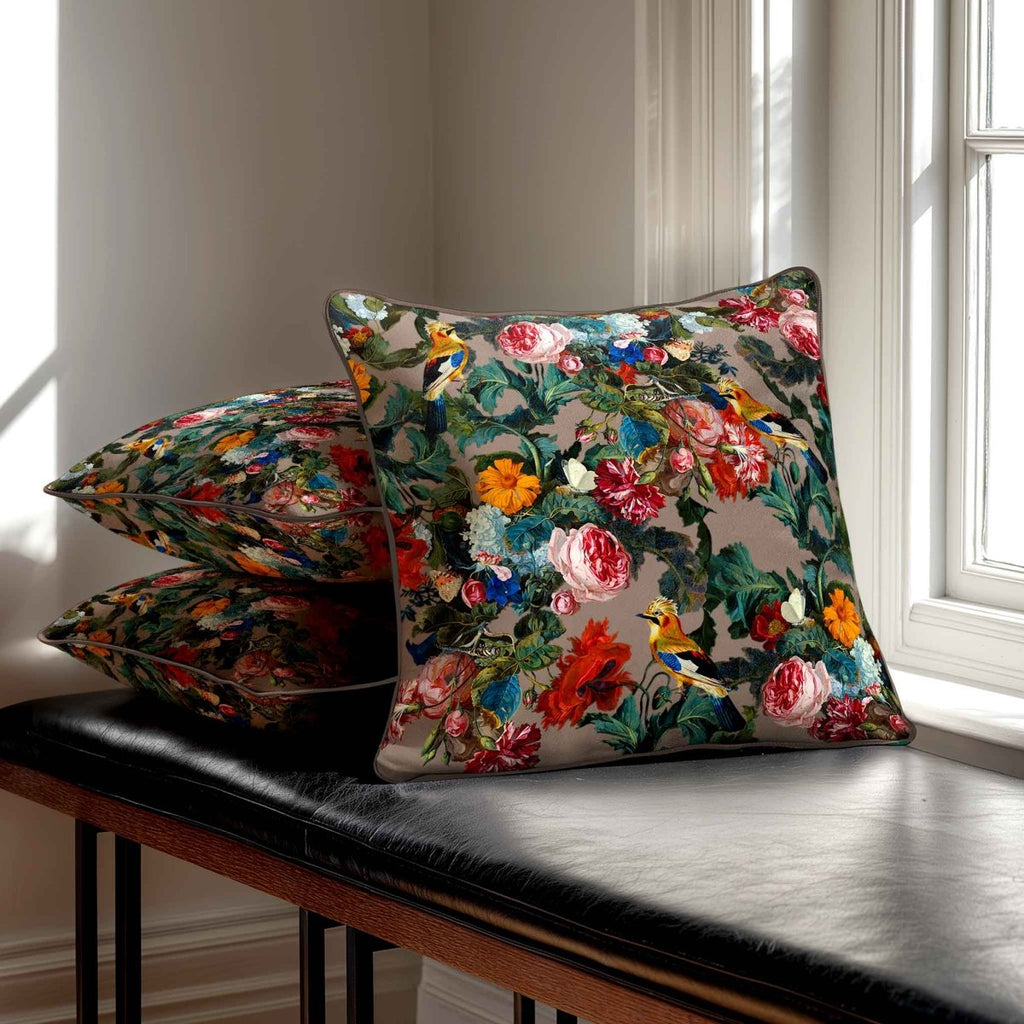 Birds in Paradise | Sustainable Velvet Cushion - Dovedale Stone 40 x 40 cm Standard by Izabela Peters
